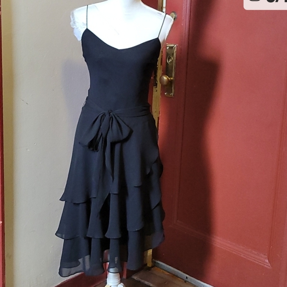 Debenhams Black Spaghetti Strap Tiered Scoop Neck Midi Dress Size 8